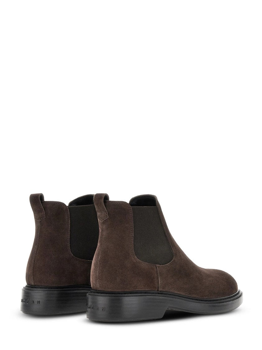 Hogan Brown Suede Chelsea Boots With Elastic Side Panels