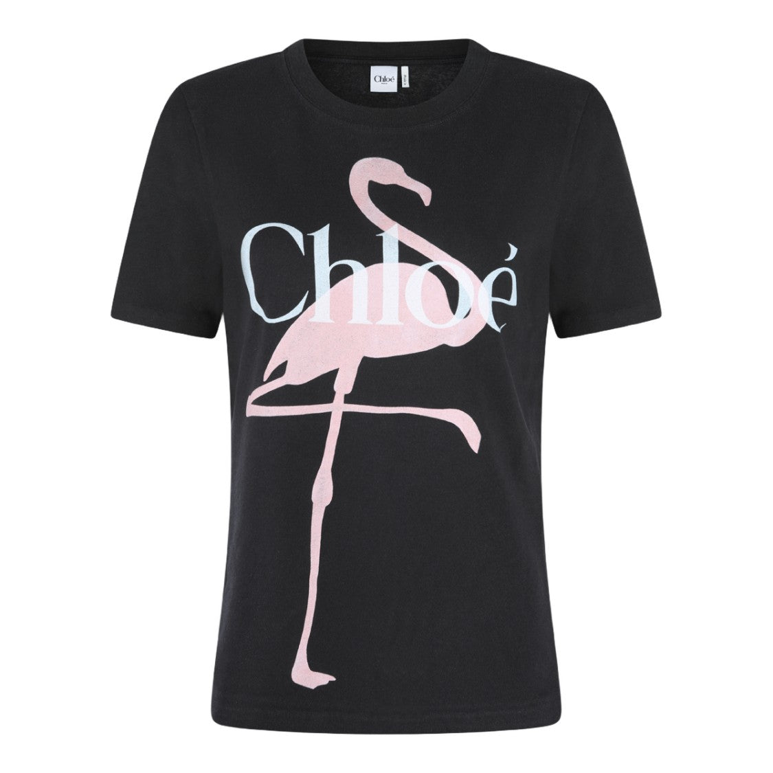 Chloé Graphic Print Black T-Shirt With Flamingo Design