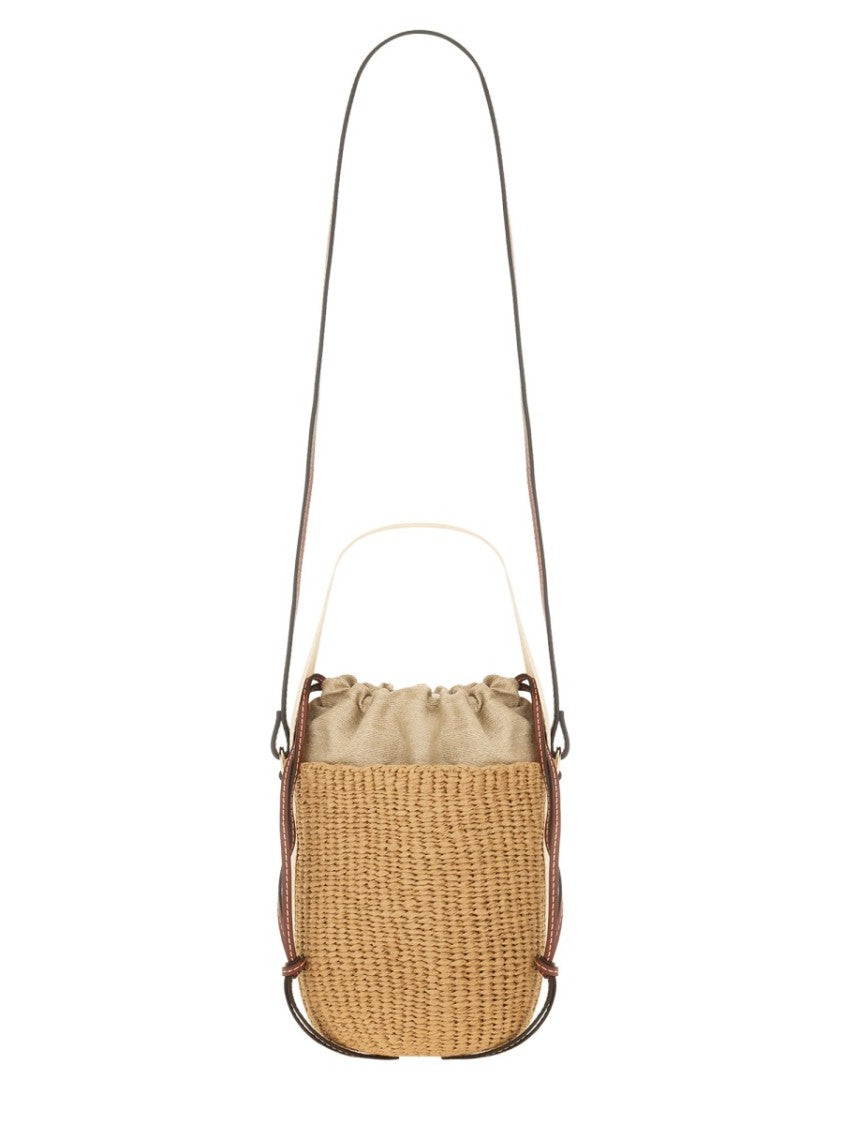 Chloé Woven Paper Bucket Bag With Leather Trim And Dual Straps