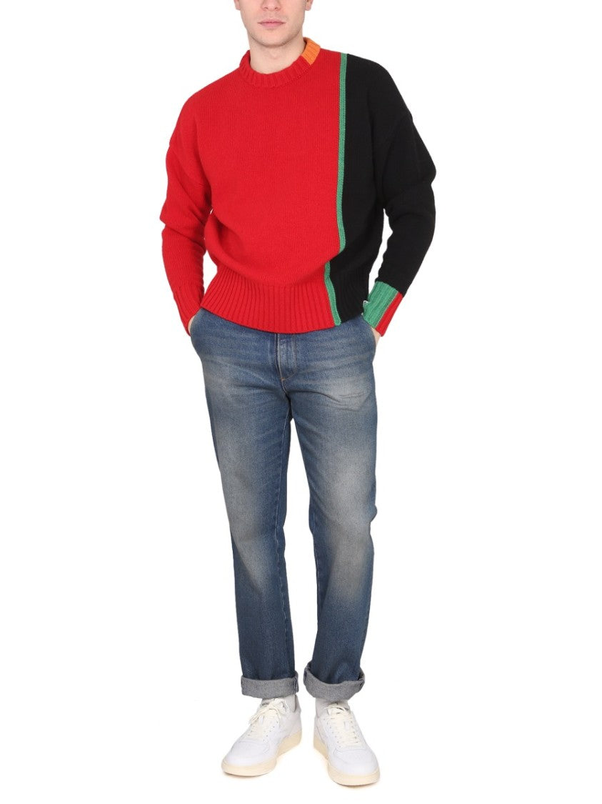 Right For Color-Block Multicolor Mesh Knit Sweater