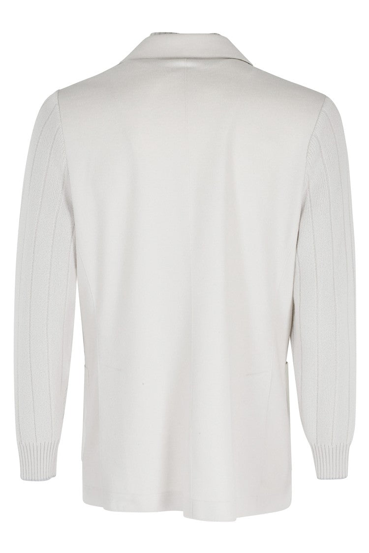 Eleventy Light Grey Removable Bib Ribbed Wool Jacket