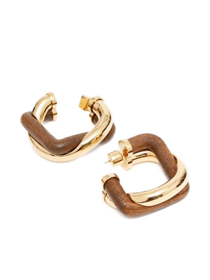Jacquemus Gold Tone Wood Twisted Square Earrings