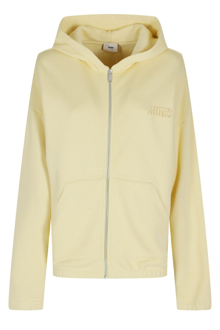 Autry Yellow Embroidered Logo Patch Zipped Cotton Hoodie