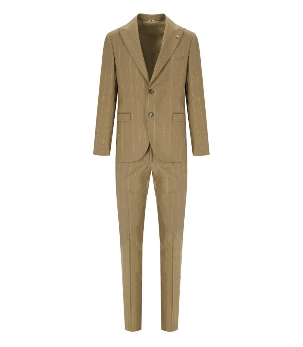 Manuel Ritz Beige Pinstripe Single-Breasted Suit