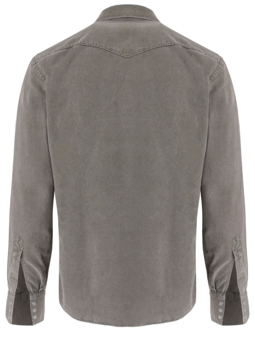 Gherardi Classic Grey Corduroy Shirt With Flap Pockets