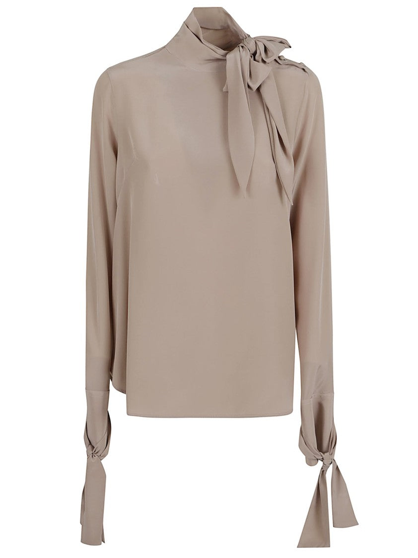 Ermanno Scervino High-Neck Silk Blouse With Bow Tie Detail