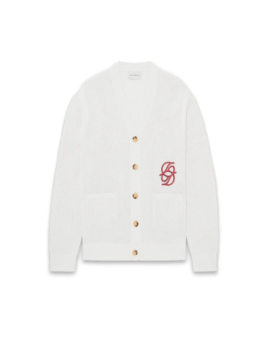 Drôle De Monsieur Cream Mirror Embroidery Cotton Cardigan