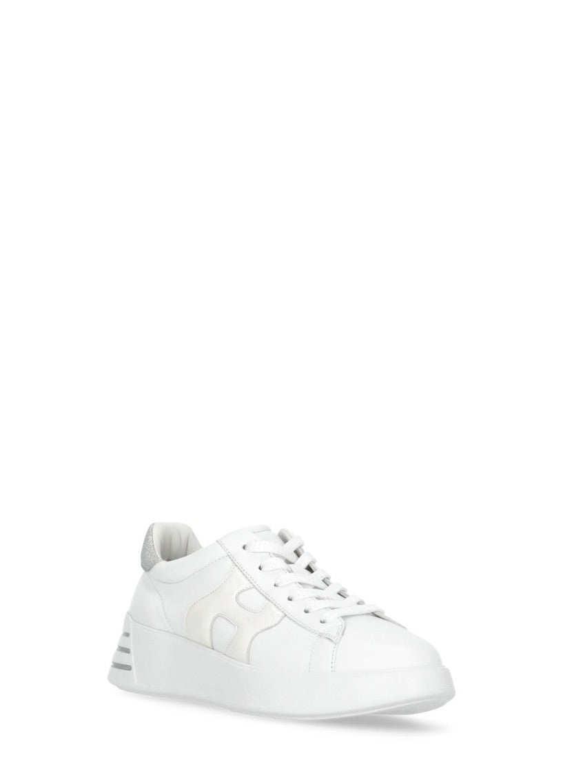 Hogan White Rebel Laminated Logo Sneakers