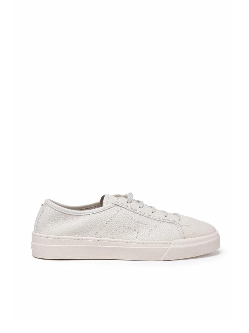 Santoni White Leather Hammered Sneakers