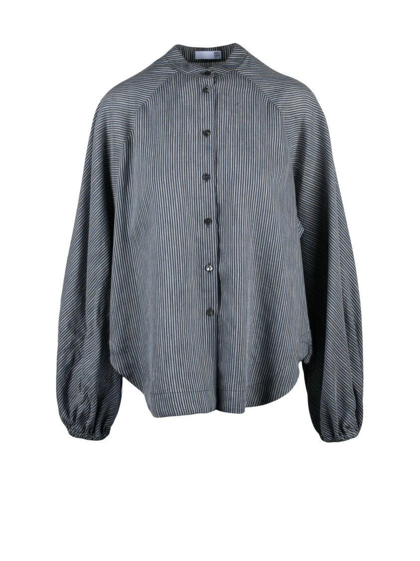 Douuod Grey Sky Blue Viscose Linen Silk Shirt