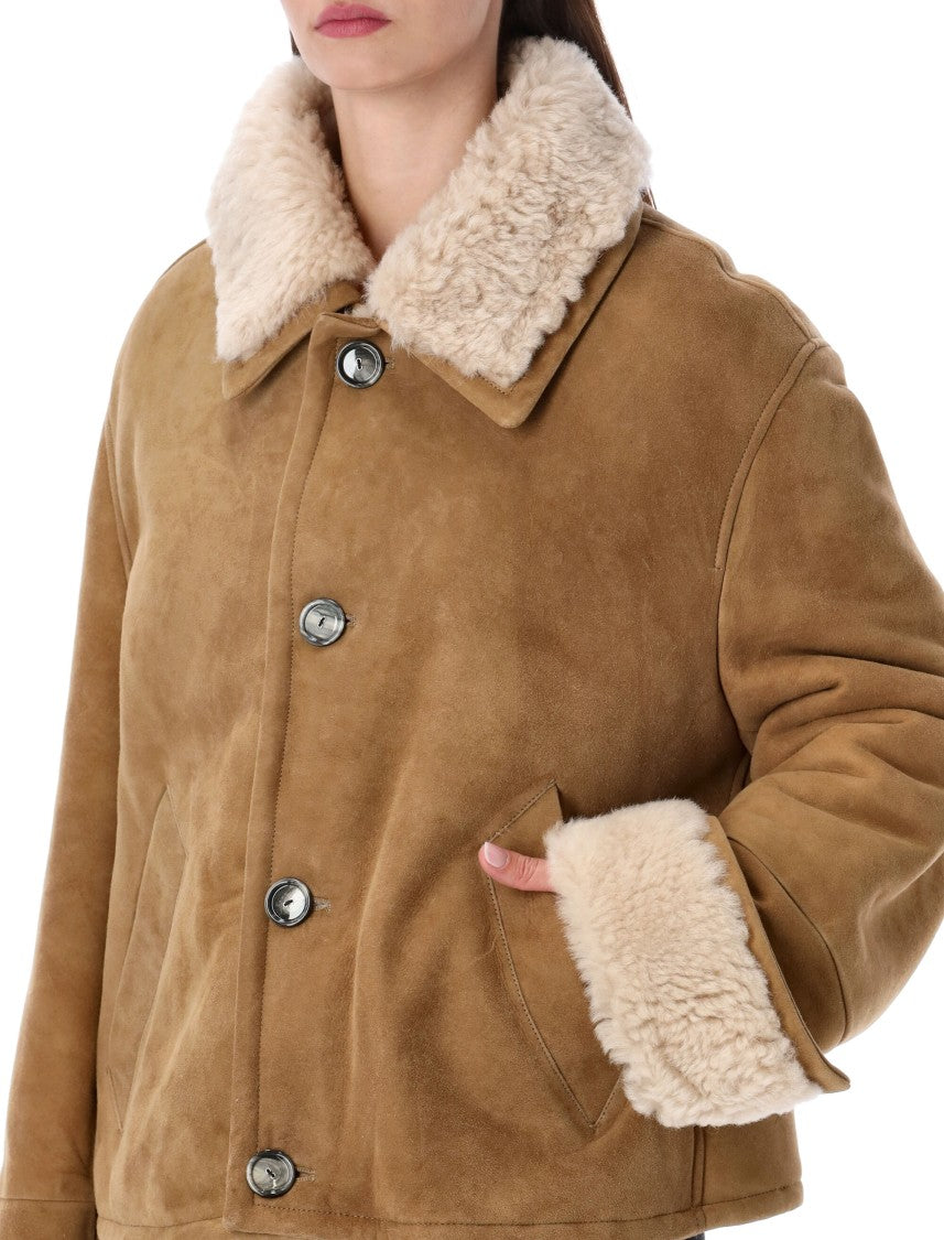 Ami Paris Brown Cropped Shearling Jacket