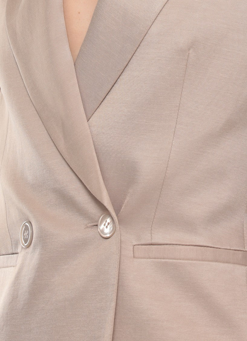 Peserico Beige Viscose-Blend Double-Breasted Blazer