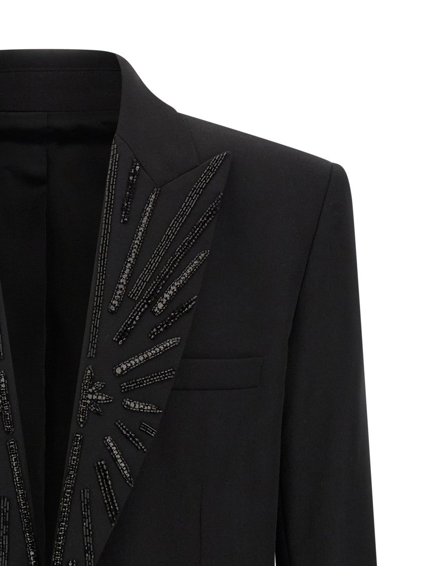 Balmain Single-Breasted Grain De Poudre Blazer With Crystal Embellishments