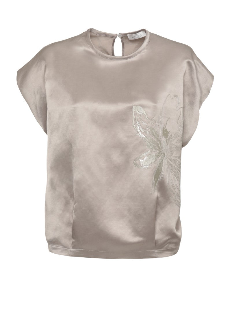 Panicale Beige Viscose-Linen Sequined Blouse