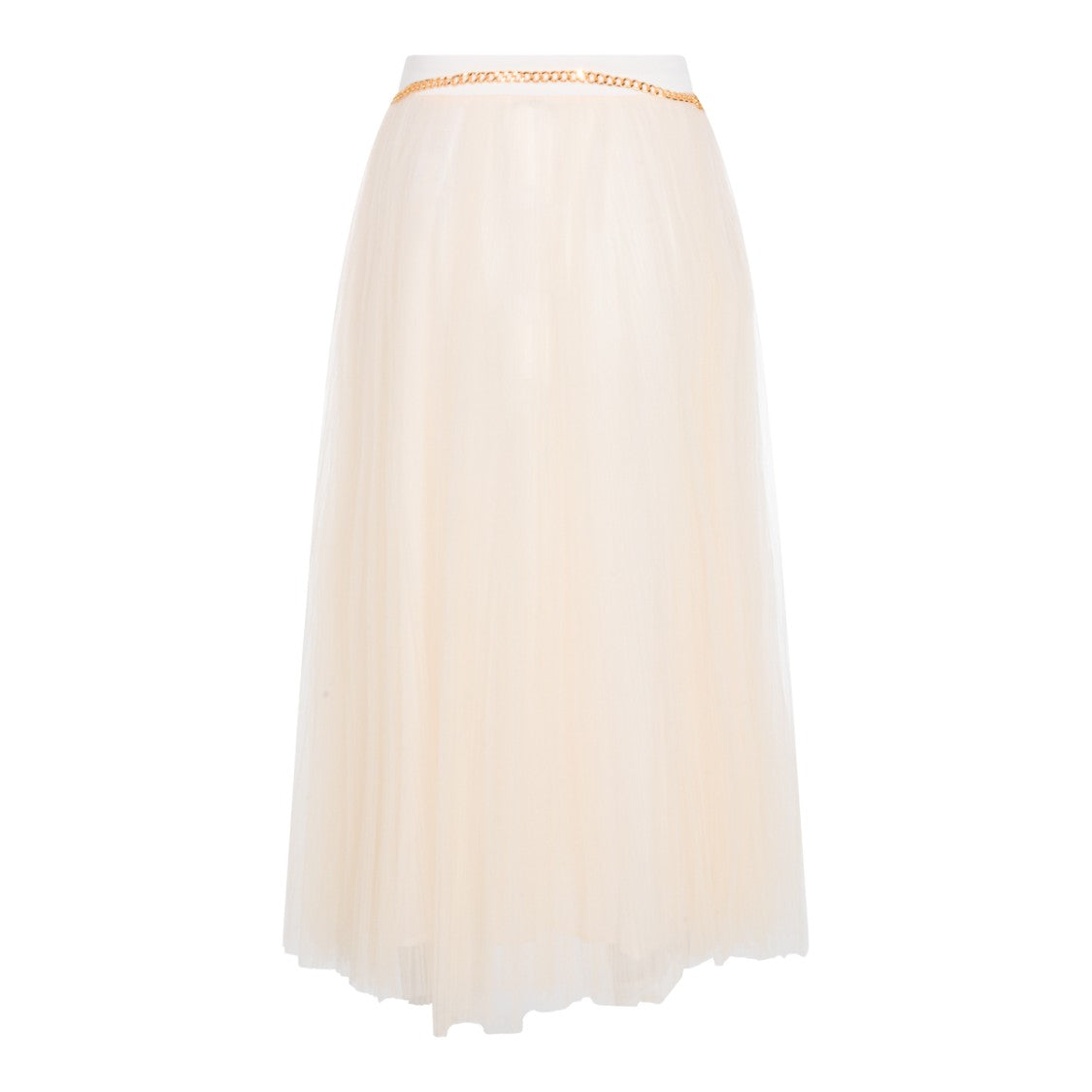 Elisabetta Franchi Cream Tulle Midi Skirt With Gold-Tone Accents