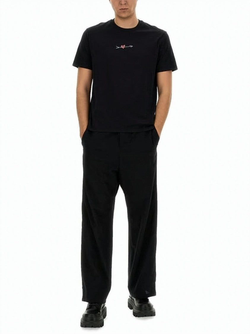 Neil Barrett Short-Sleeve Black T-Shirt With Heart Embroidery