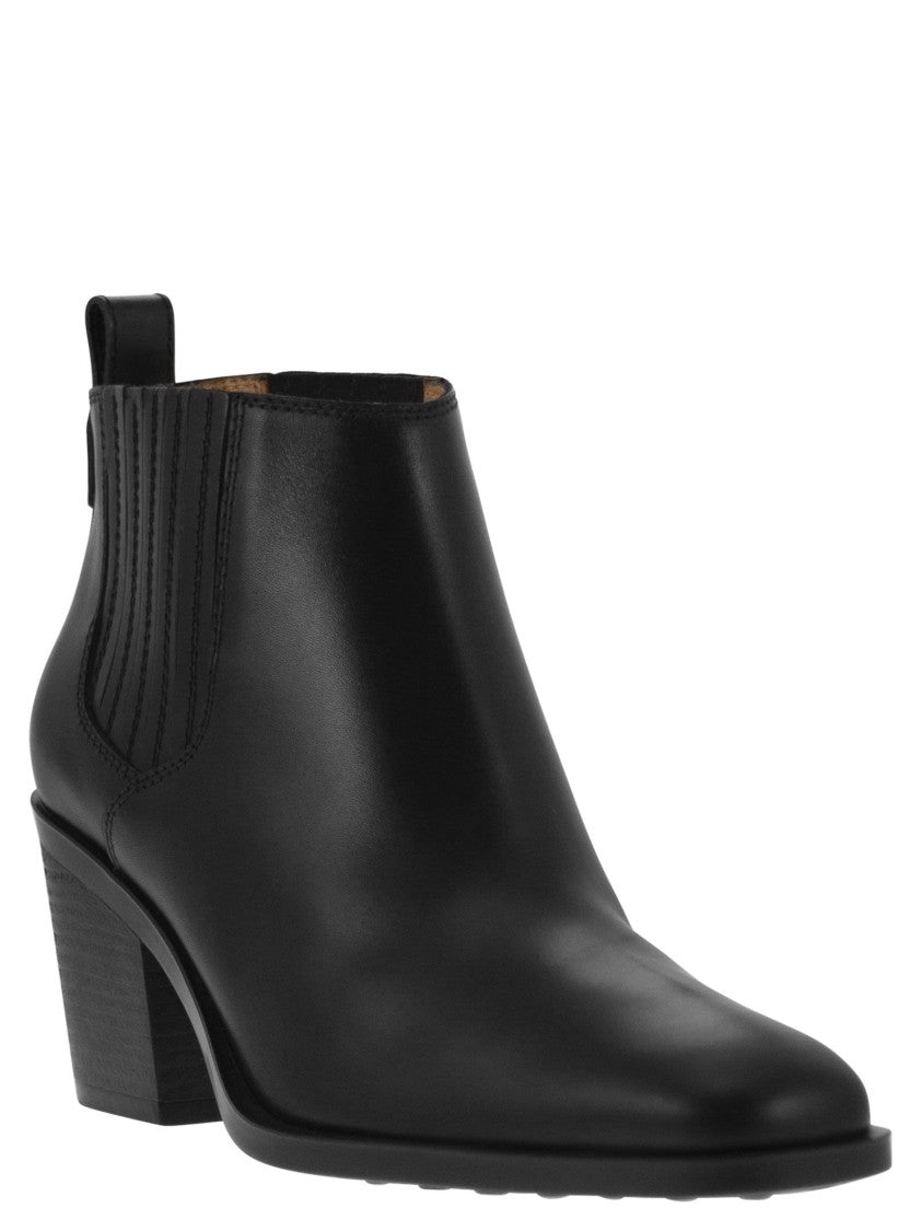 Tod's Calfskin Ankle Boot With Side Elastic Inserts