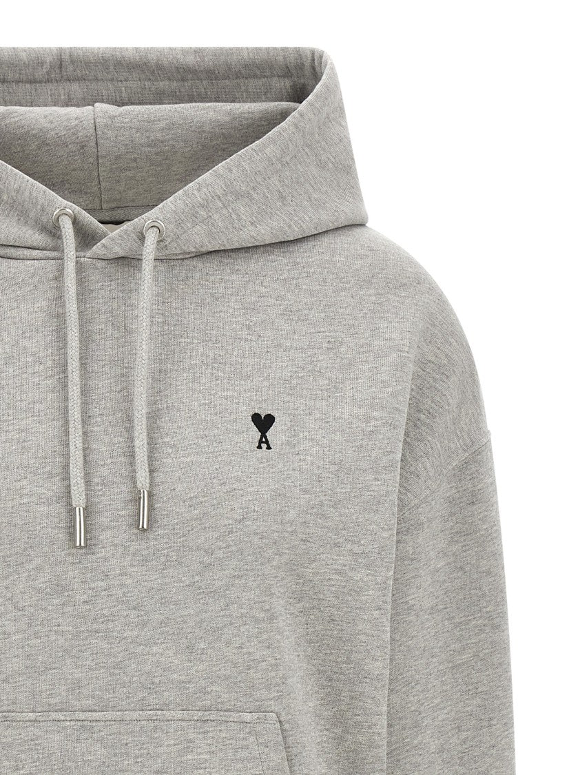 Ami Gauze Mélange Cotton Hoodie With Subtle Logo Embroidery