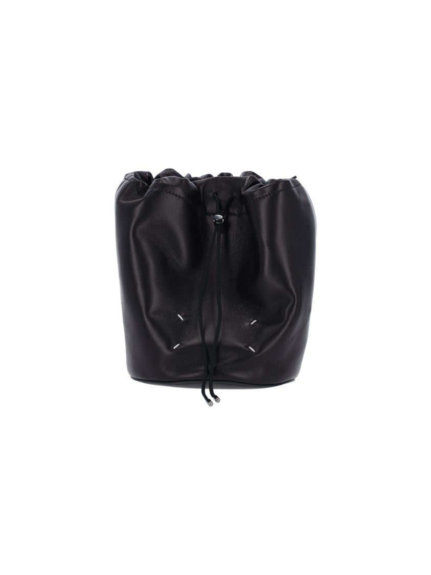 Maison Margiela Black Lambskin Bucket Bag With Adjustable Drawstring