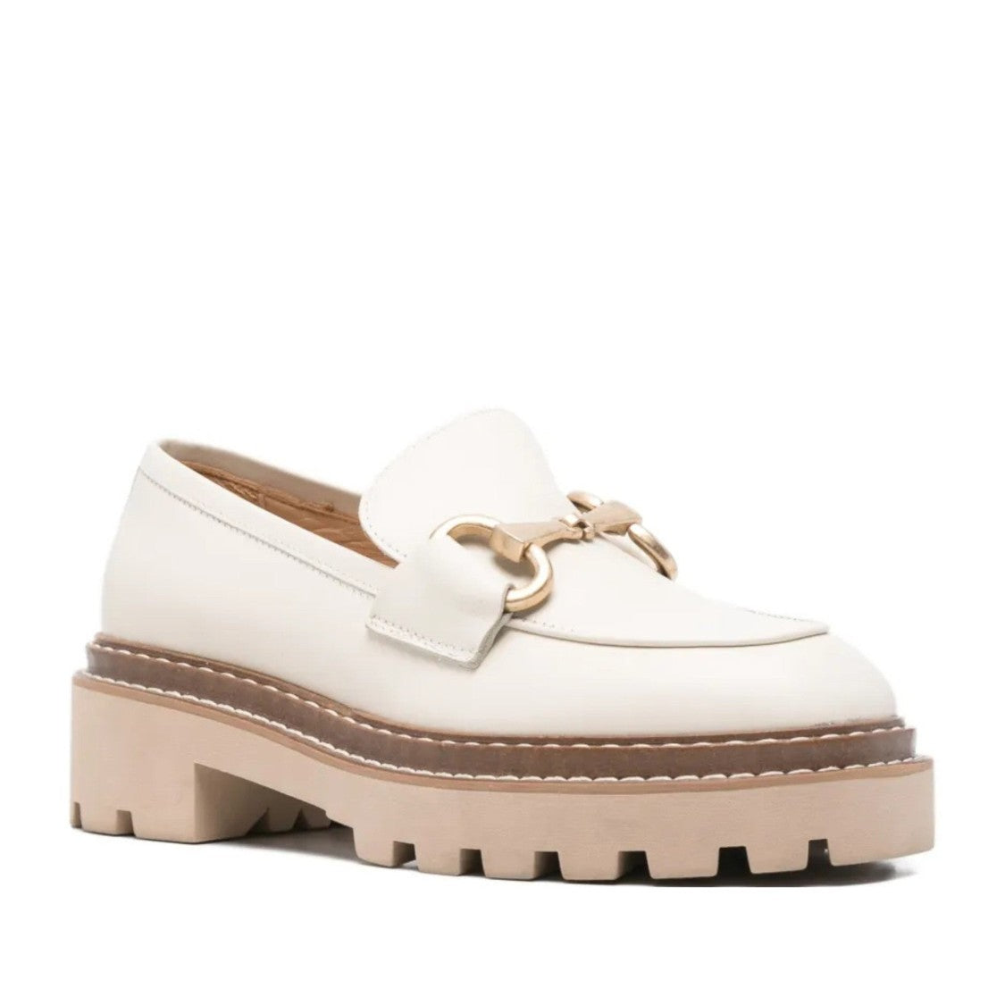 Vamsko Beige Bea Leather Platform Loafers