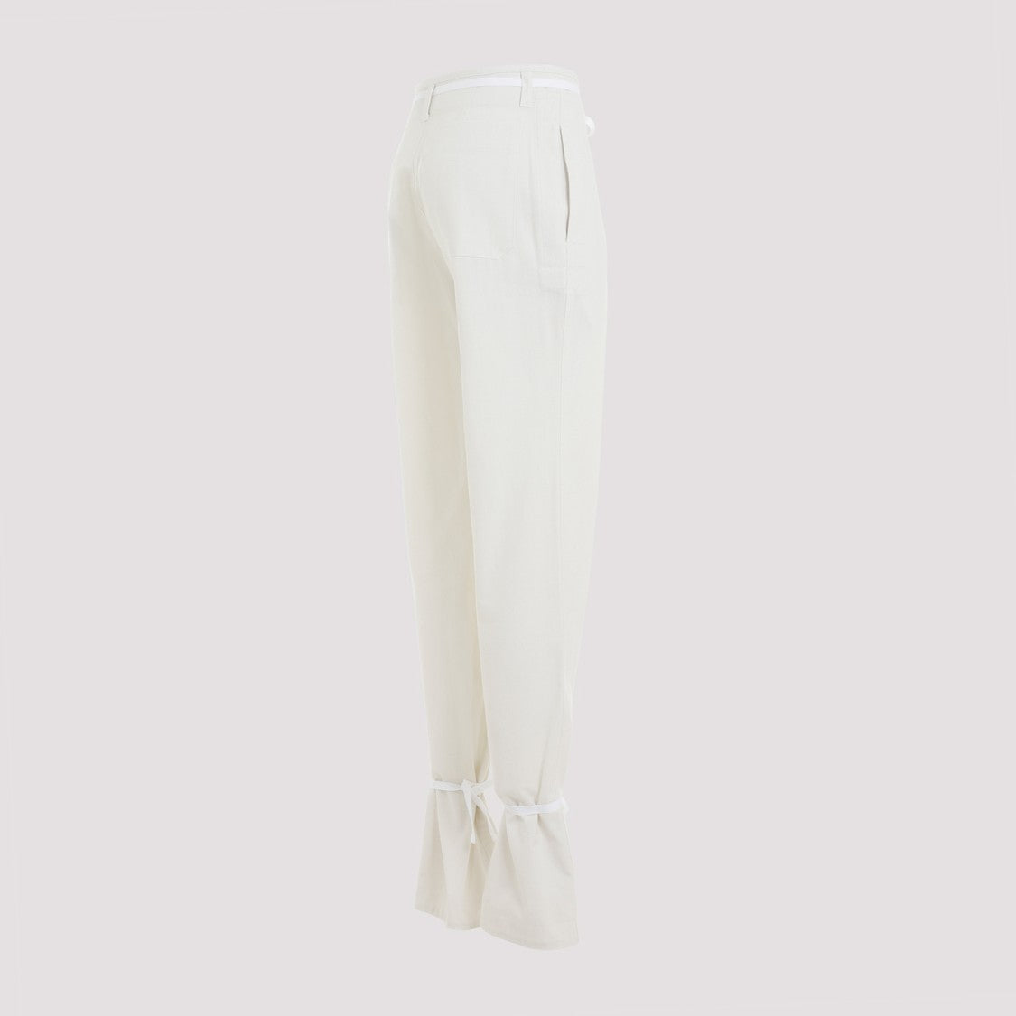 Lemaire Chalk White Cotton Straight Pants With Strings