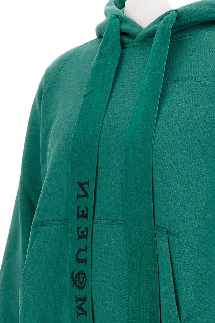 Alexander Mcqueen Cropped Green Hoodie With Wide Drawstring