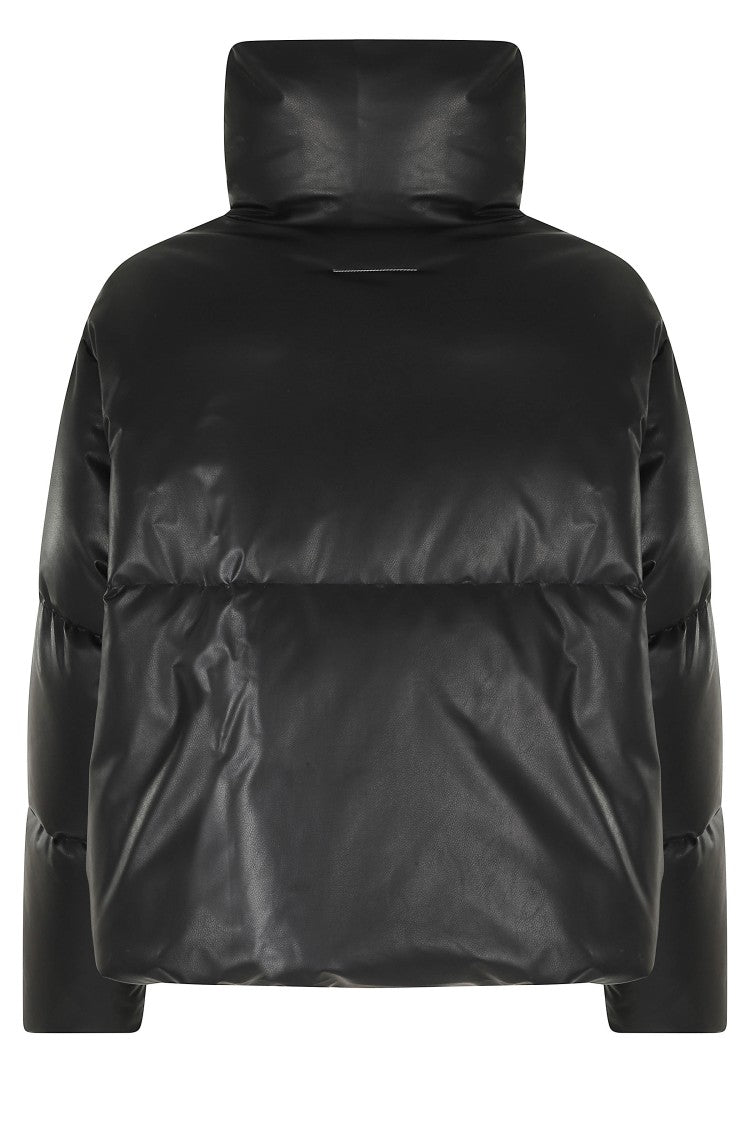 Mm6 By Maison Margiela Black Faux Leather Duck Down Padded High Neck Jacket