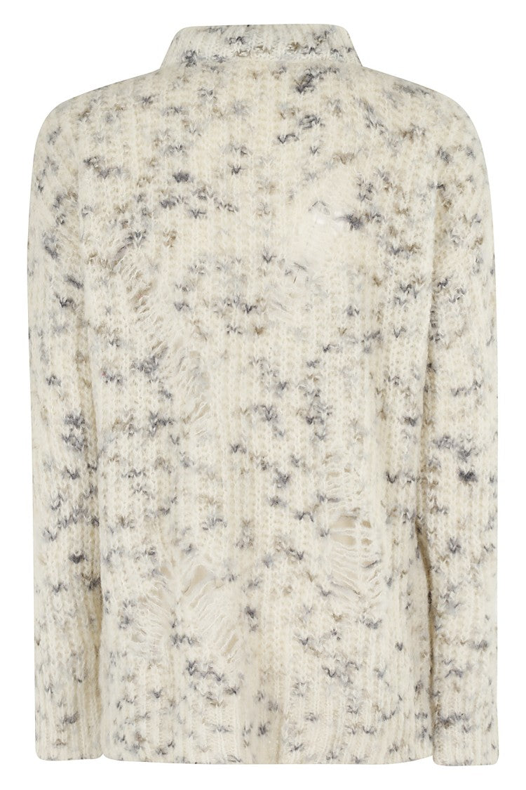 Msgm Beige Oversized Sweater With Grey Yarn Inserts