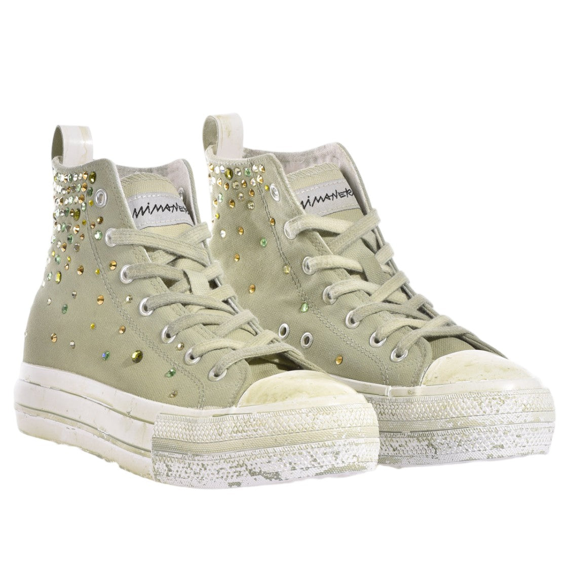 Mimanera Olive Darling Handcrafted Swarovski Platform Sneakers