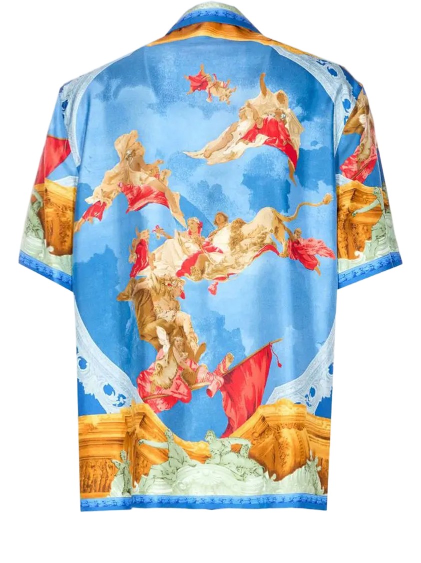 Versace Short-Sleeved Silk Twill Shirt With Fresco Print