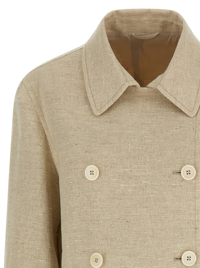 Brunello Cucinelli Short Double-Breasted Jacket In Linen And Silk Blend