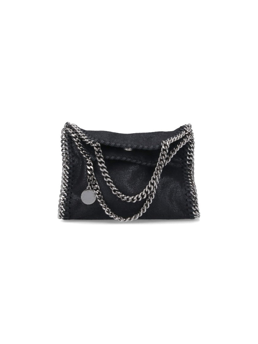 Stella Mccartney Textured Black Silver Chain Fabric Tote Bag