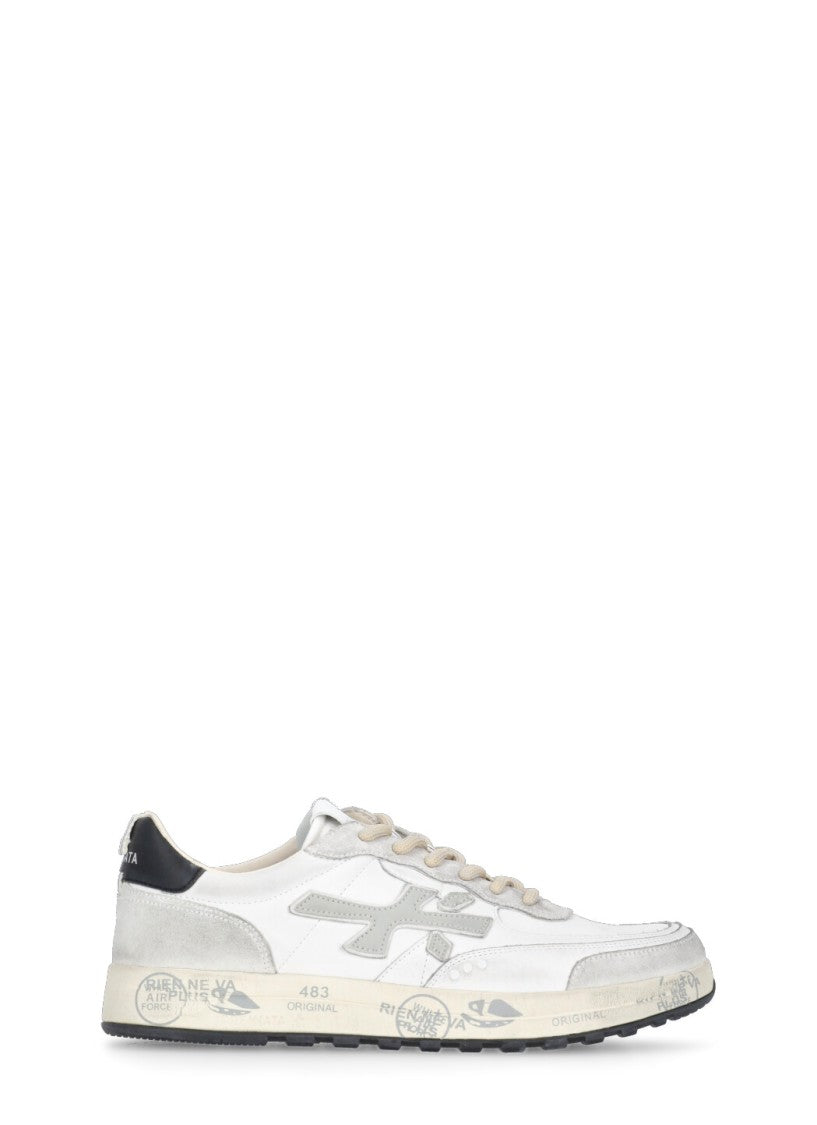 Premiata White Nous 7233 Leather-Blend Sneakers