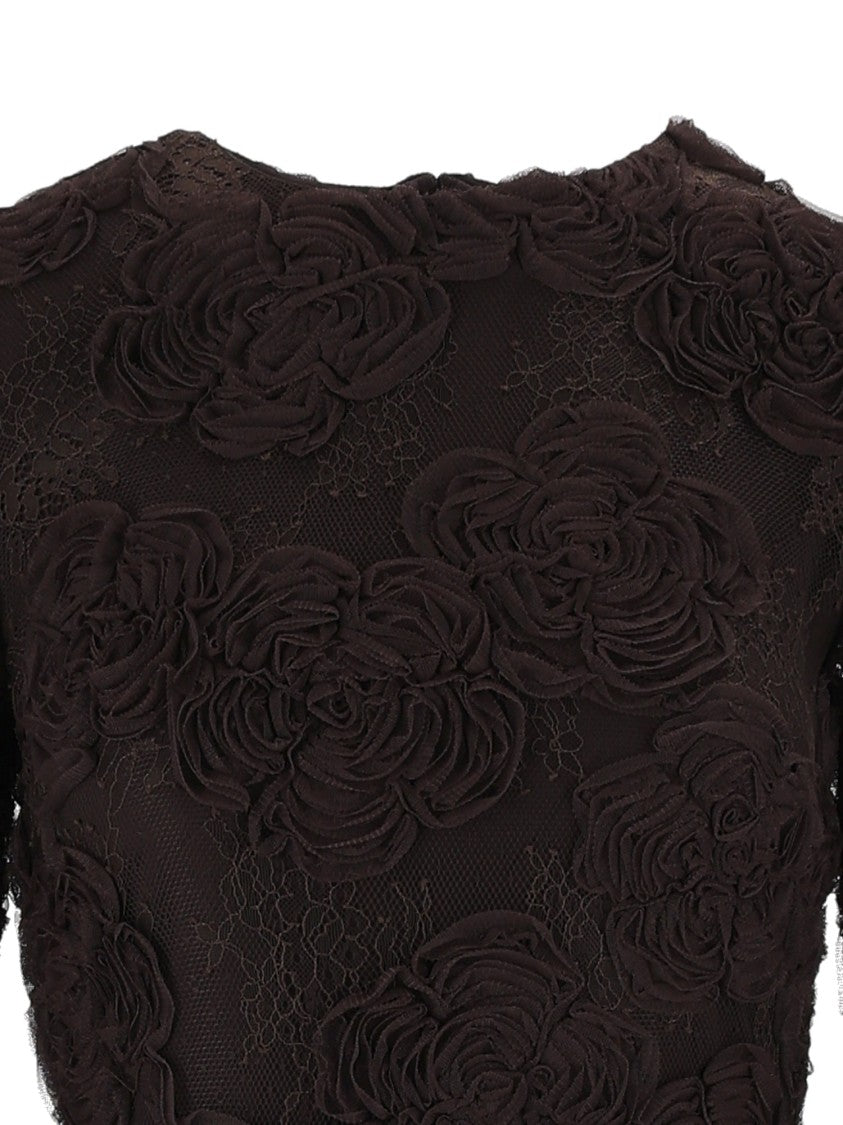 Rotate Black Tight-Fit 3D Floral Mini Dress
