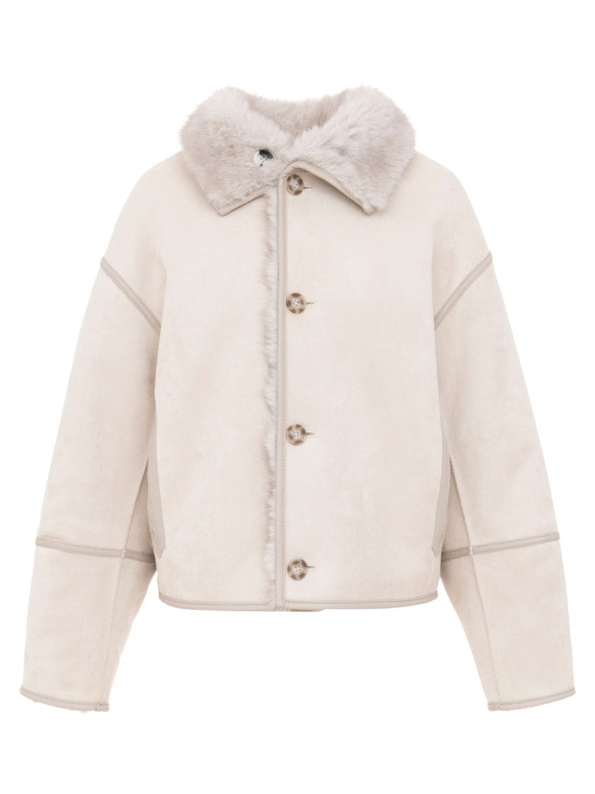 Urbancode Cropped Reversible Coat With Plush Faux Fur And Suede-Like Finish