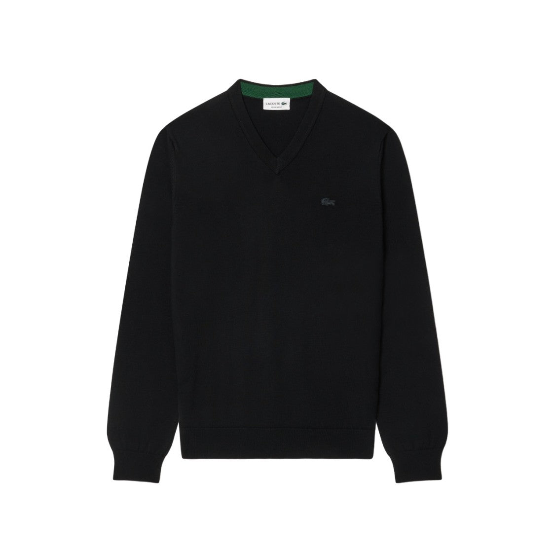 Lacoste Merino Wool Pullover With Ribbed V-Neck And Embroidered Detail
