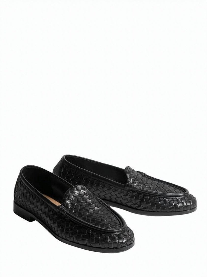 Bottega Veneta Lambskin Loafers With Woven Upper And Minimalist Design