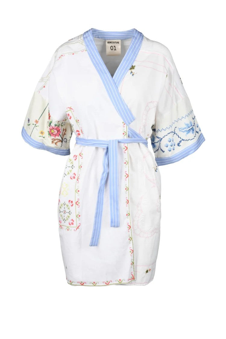 Semi Couture White/Lilac Kimono Wrap Dress
