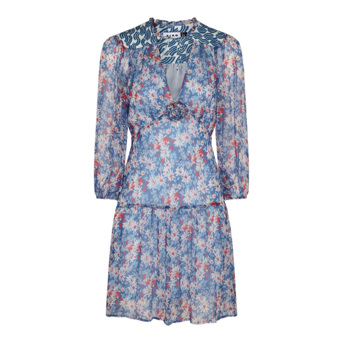 Rixo Floral-Print Short Dress With V-Neck And Tie Detail