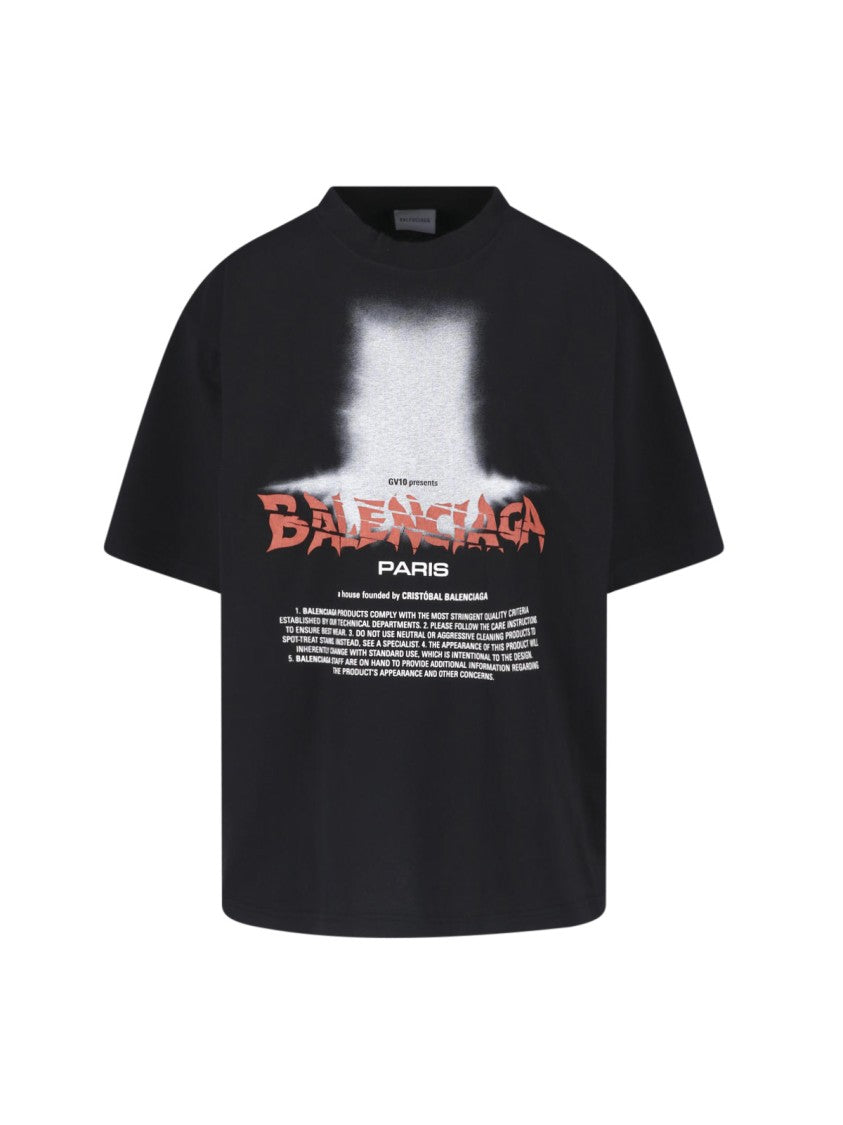 Balenciaga Cropped Black T-Shirt With Bold Graphic Print