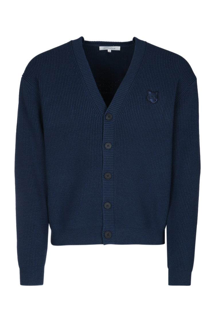 Maison Kitsuné Ribbed V-Neck Cardigan With Button Closure