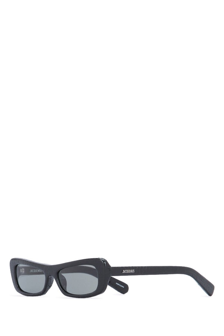 Jacquemus Angular Black Calf Leather Sunglasses With Tinted Lenses