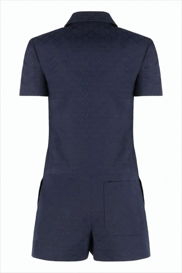 Gucci Short Jumpsuit With Collared Neckline And Decorative Hardware