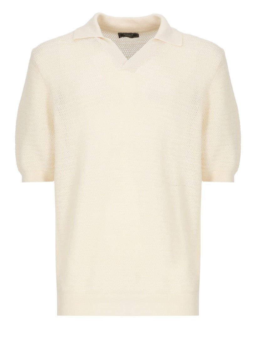 Peserico Ivory Cotton And Linen Polo Shirt