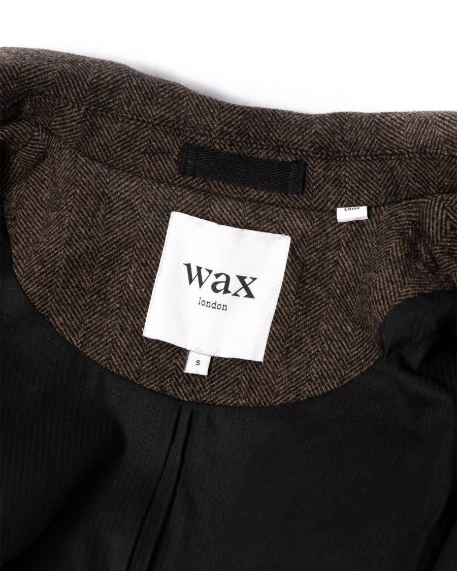 Wax London Herringbone Double-Breasted Overcoat With Structured Collar