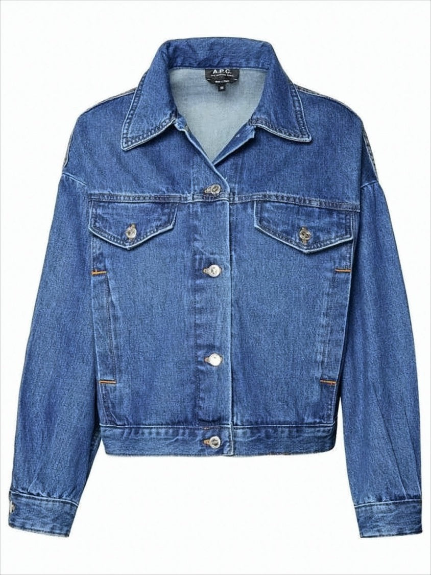 A.P.C. Cropped Denim Jacket With Buttoned Front