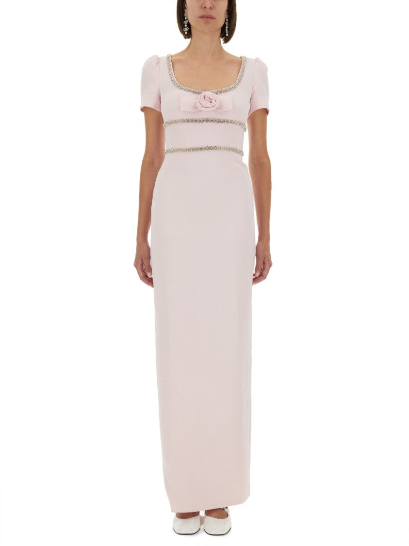 Self-Portrait Long Crepe Dress With Puff Sleeves