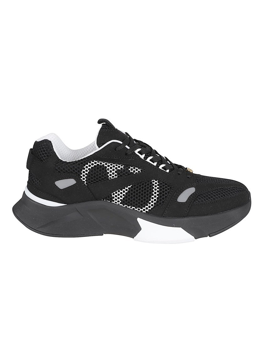 Valentino Garavani Mesh And Suede Sneakers With Signature Metallic Logo Detail