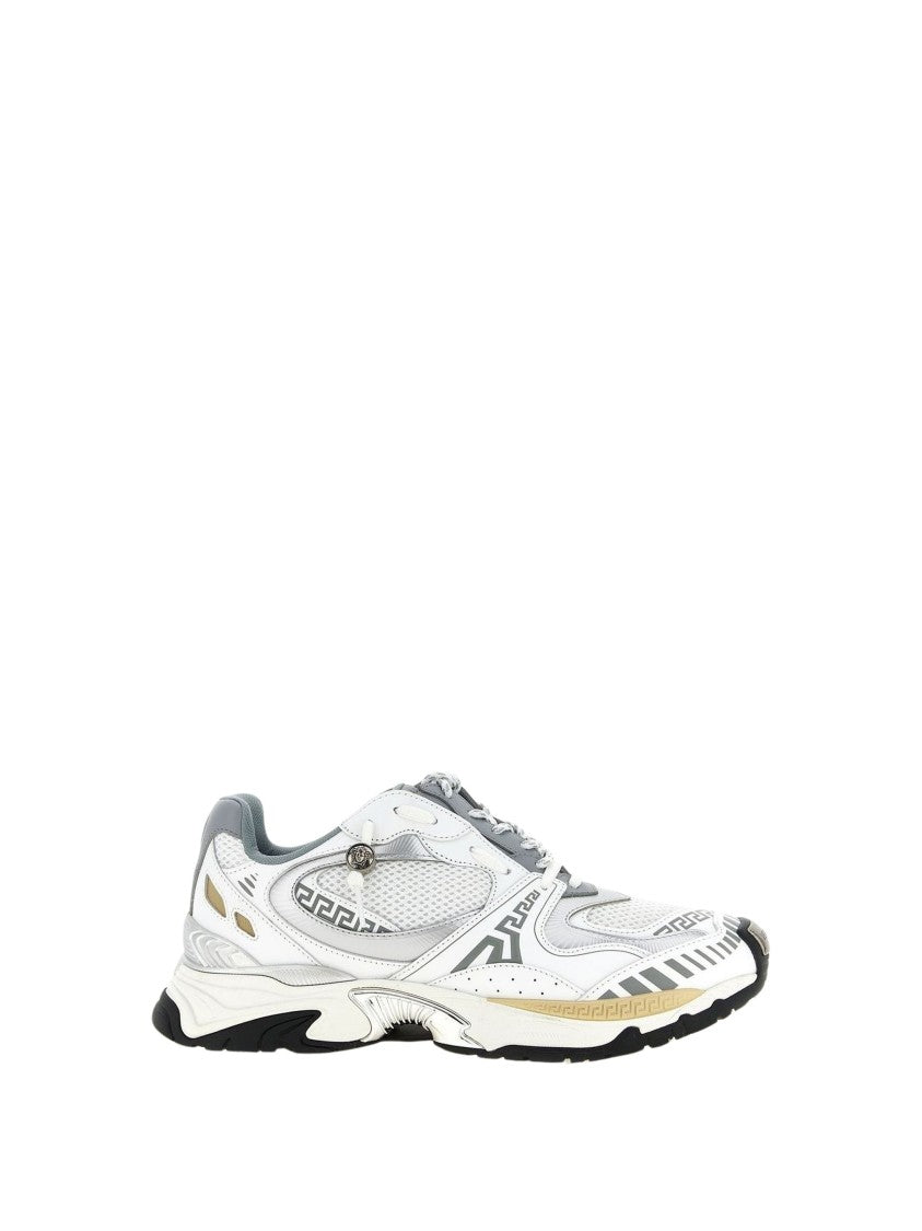 Versace Dynamic Mesh And Calf Leather Sneaker With Greek Key Patterns