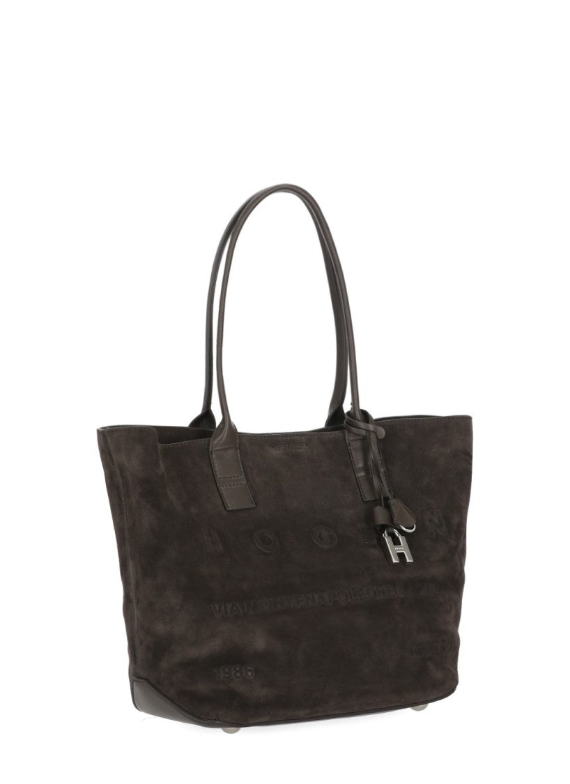 Hogan Rich Brown Suede Leather Shoulder Bag